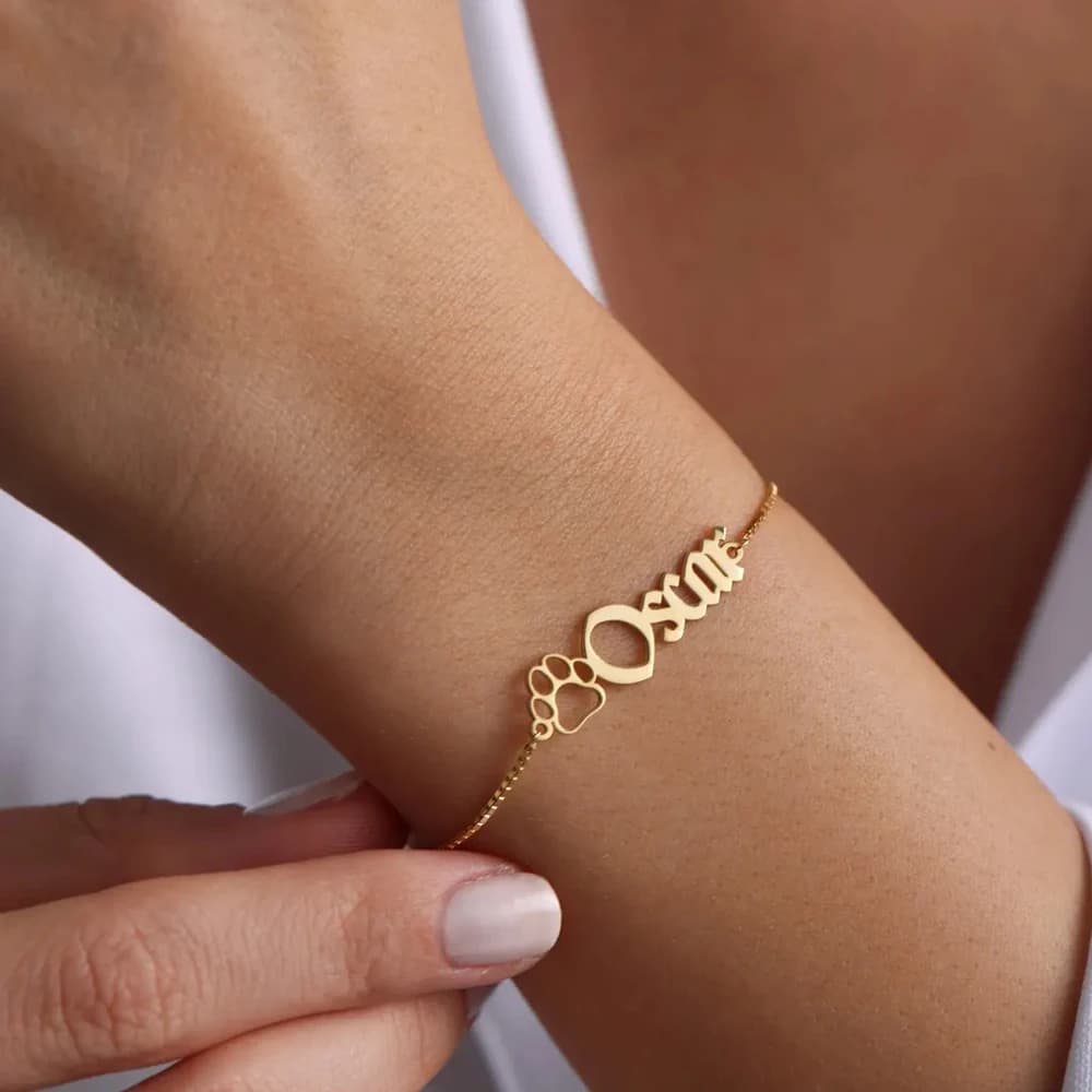 COOLTIME Bracciale personalizzato con nome dell'animale domestico Bracciale personalizzato con nome del cane in acciaio inossidabile con gioielli con zampa Regalo di compleanno all'ingrosso