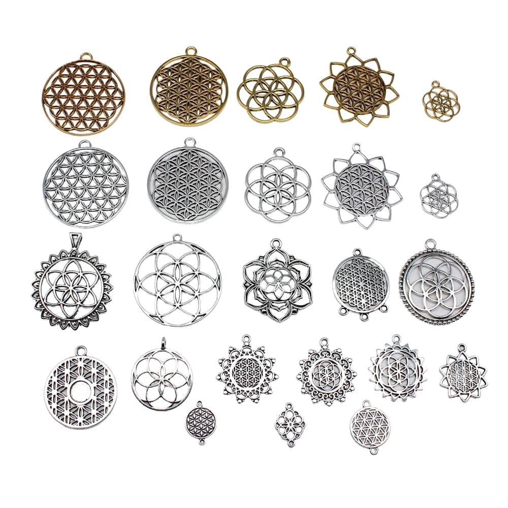 10 pieces The flower of life The seed of life Pendants with silver Tibetan pendants Creation of ancient jewels Hand-made hand craftsmen DIY