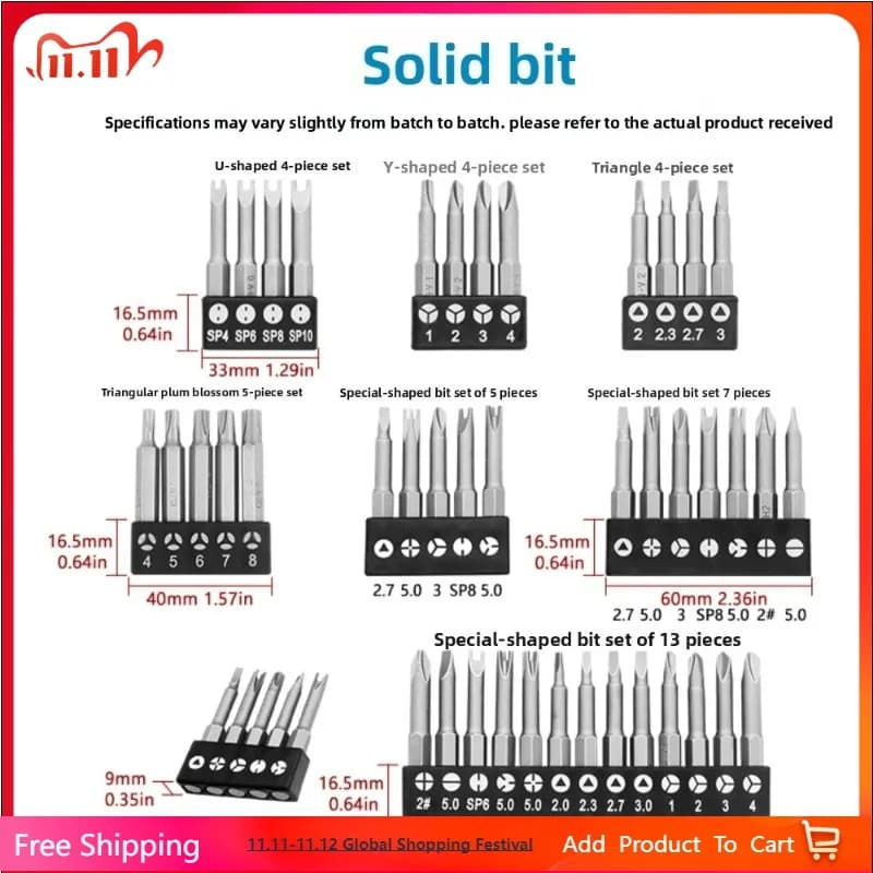 Special-Shaped 50mm U-Shaped Y-Type Triangle Inner Cross Three Points Screwdriver Bit Set L-Wrench Tool Kit for Precision Work