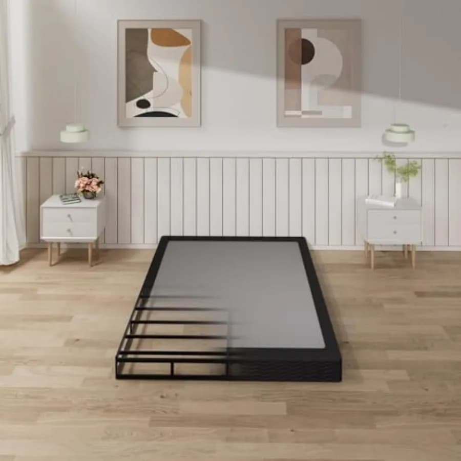 Base letto in metallo resistente da 5 pollici con rivestimento in tessuto, antiscivolo, silenziosa, facile da montare, per materasso a basso profilo