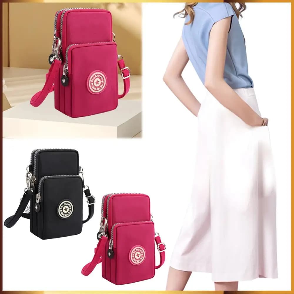 Borsa a Tracolla Piccola in Nylon con Cinturino Regolabile, Mini Borsa Porta Cellulare, Portafoglio Multitasche per Donne, Ideale per Viaggi e Regali
