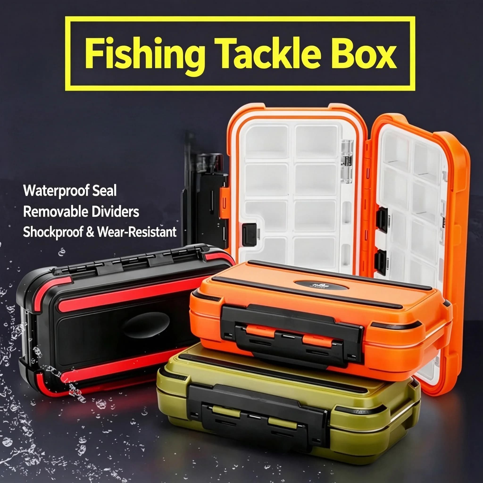 Waterproof Fishing Tackle Box Double Lock Lure Hook Organizer with Removable Dividers Outdoor Gear Case