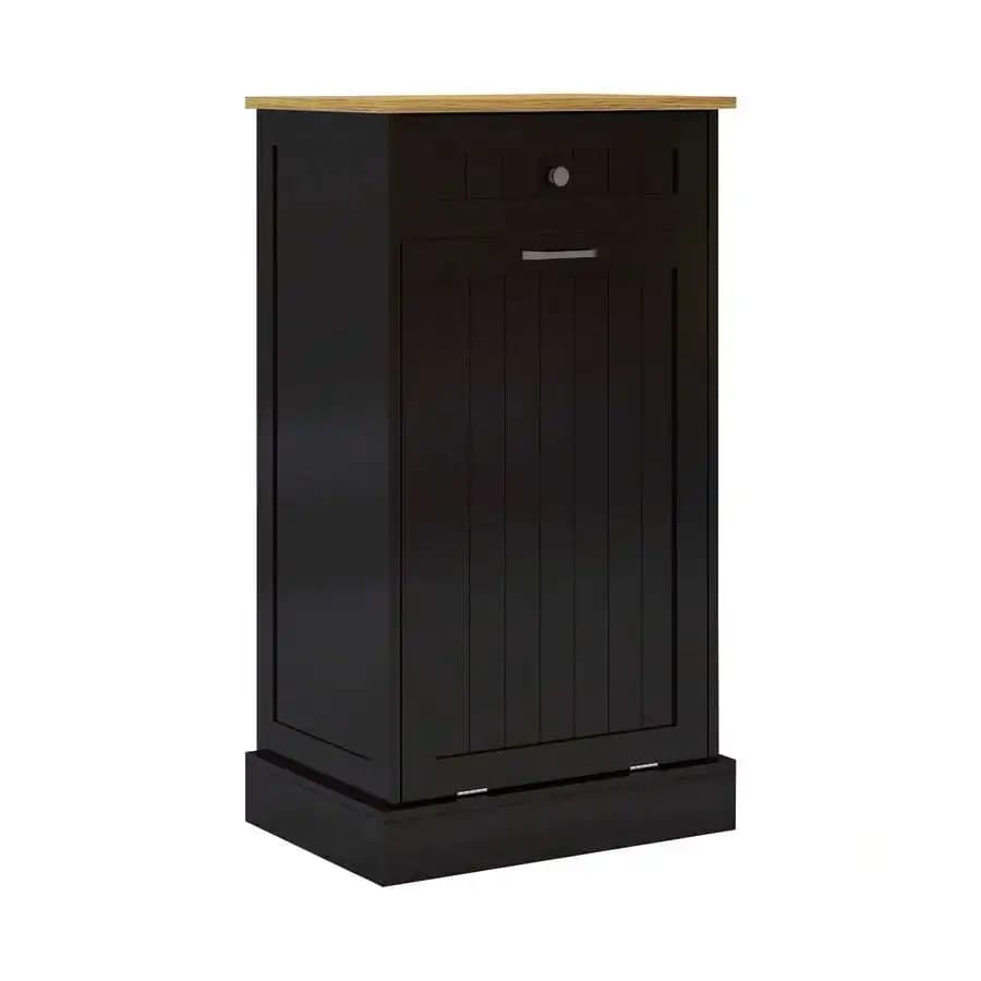 Woodgrain Tilt-Out Trash Can Cabinet With Drawer And Pull-Out Bin, 10 Gallon Hideaway Garbage Recycling Cabinet