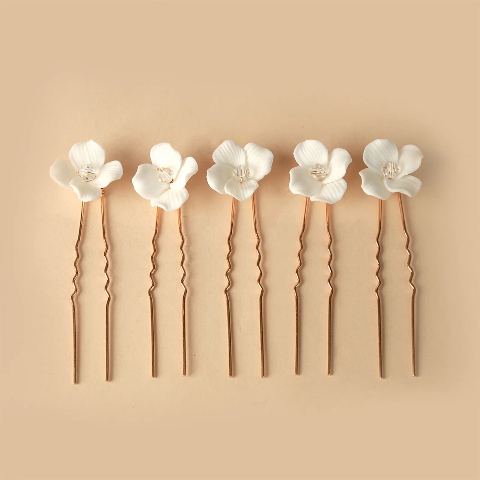 Simple U hairpins, hair clips with white porcelain flower, wedding jewelry, fairy hair accessories