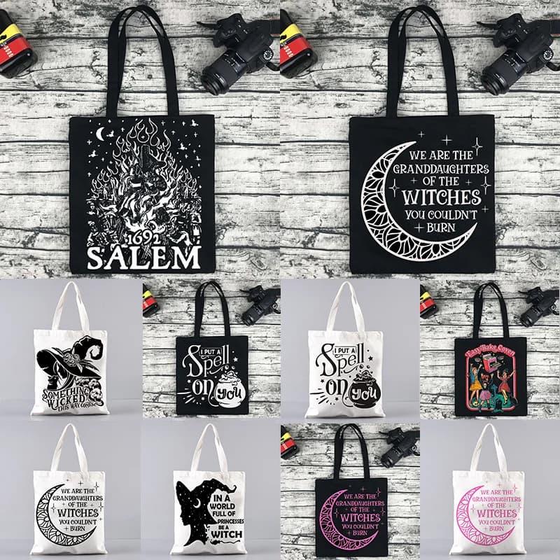 Harajuku Shopping Canvas Shopper Bag girl handbag Shoulder Lady Bag Women Shopper bag magic Witches Brew Tarot card wprurighy Bag