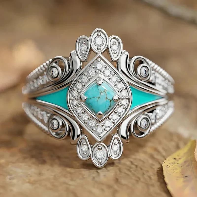 Anelli di turchese imitazione della Boemia per le donne Temperamento della festa di anniversario Accessori eleganti da donna Gioielli di lusso unici