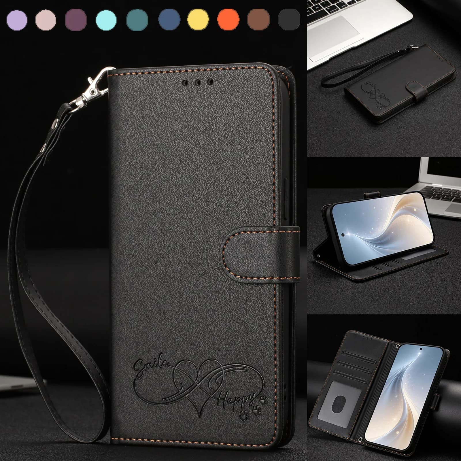 RFID Blocking Phone Case For Motorola Moto G 2026 2025 2024 2023 E40 E15 E14 E13 Wallet Funda Smile Patterned Book Leather Cover