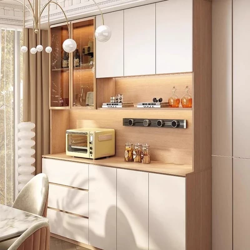 Vetrina per vino Scaffale in vetro Armadi multiuso per credenze da soggiorno Vetrina per liquori con spazio per mobili da bar luminoso