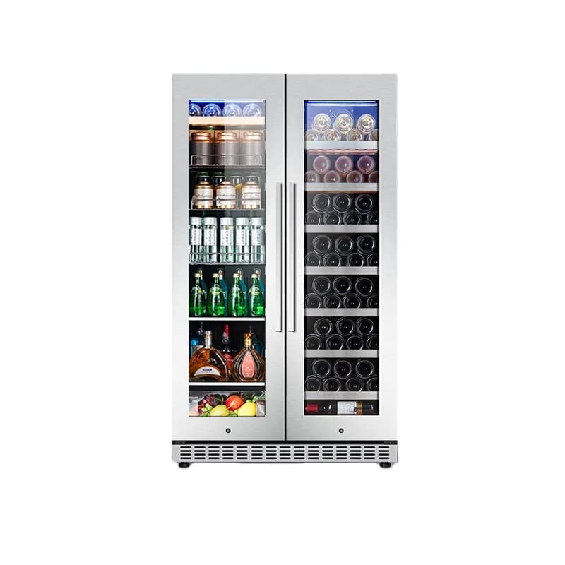 Durable Stainless Steel Electric Compressor Wine & Beverage Cabinet With R600A Refrigerant Double Glass Doors for Hotel Use