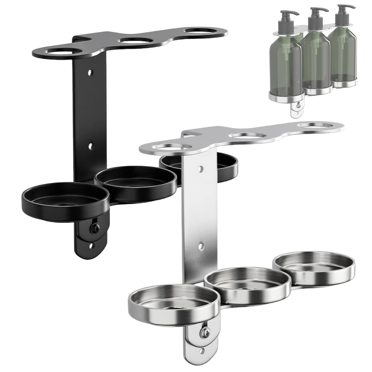 2pcs Soap Dispenser Bottle Holder Wall Mounted Stainless Steel Bathroom Soap Dispenser Bottle Holder Storage Rack Accessories
