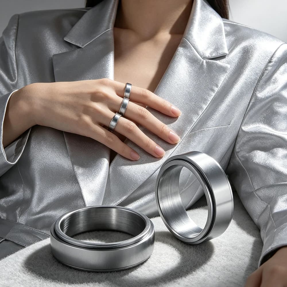 8mm Anti Stress Anxiety Fidget Spinner Ring for Men Stress Accessory Classic Stainless Steel Rotate Freely Casual Sport Jewelry