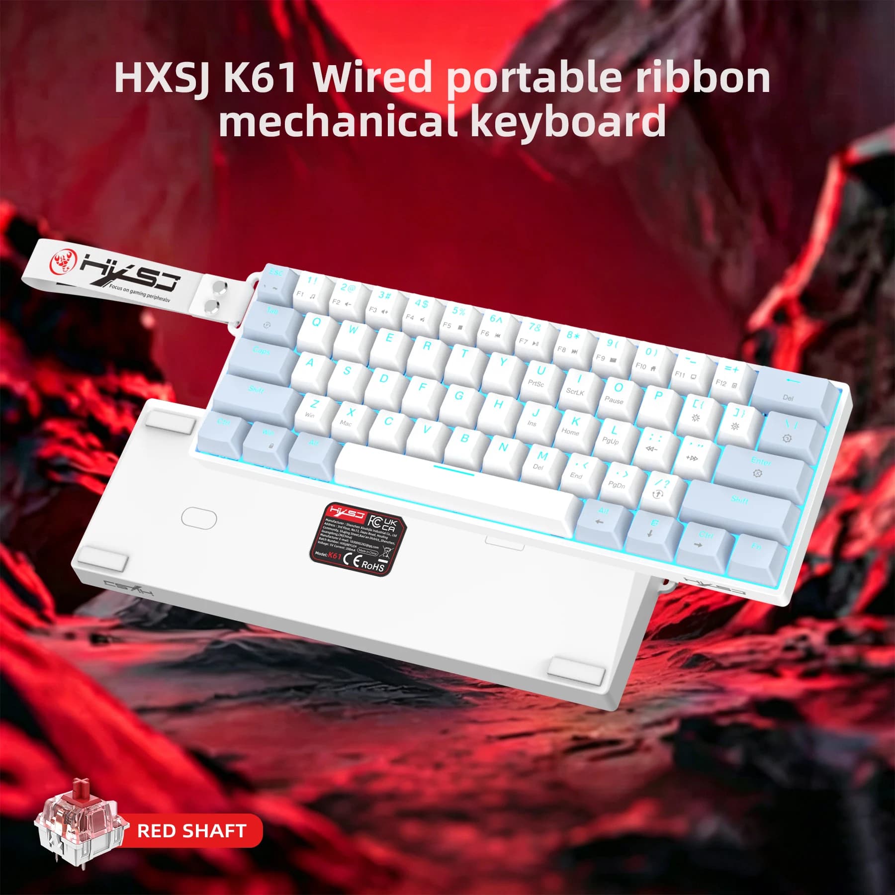 Portable Mini Mechanical Keyboard Red/Blue Switch 13 Backlight 61 Keys Macro Programming Gaming Keyboard for Windows Mac Linux