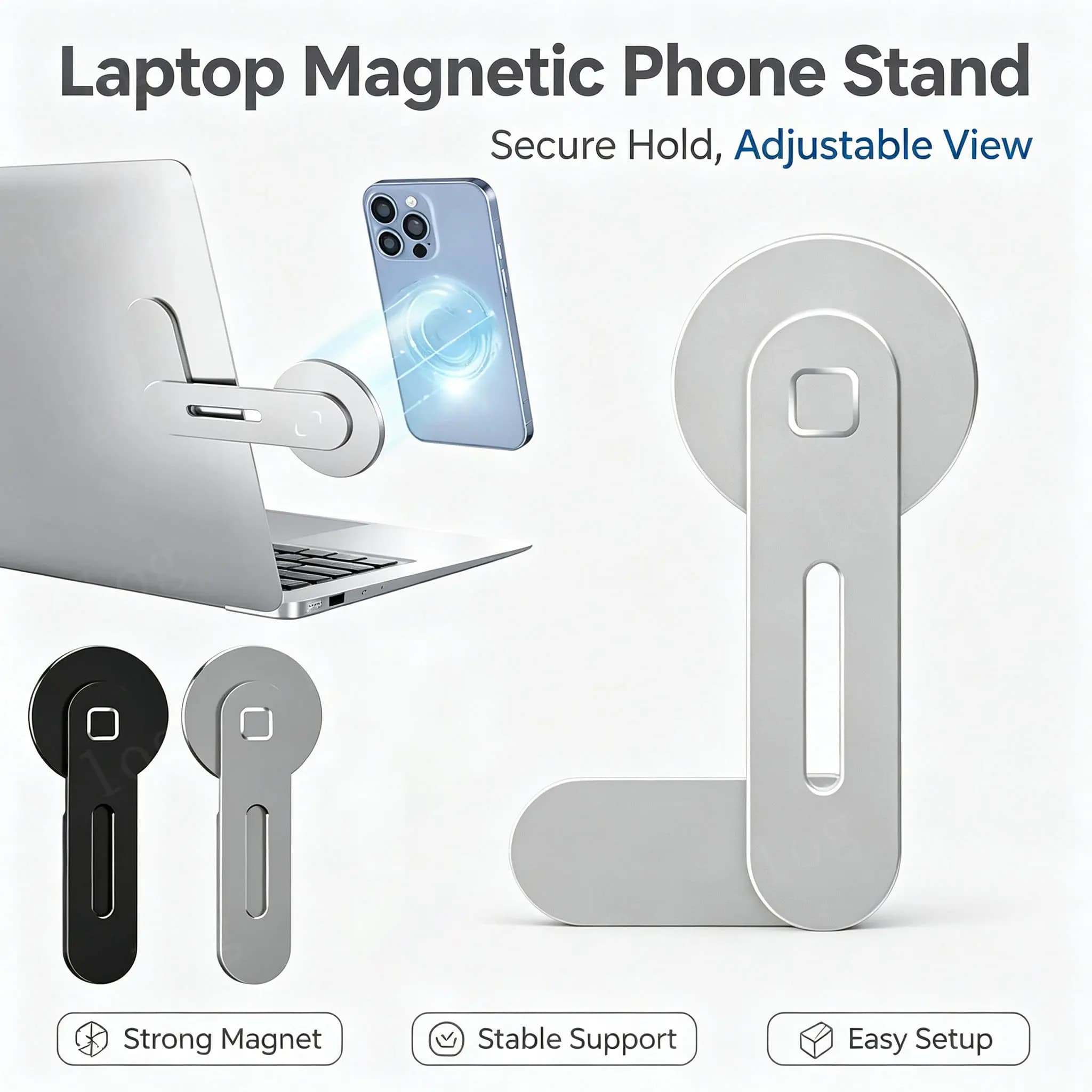 `Magnetic Foldable Laptop Side Phone Holder, Magsafe Compatible Mount Stand for iPhone 17 16 15 Series & All Smartphones`