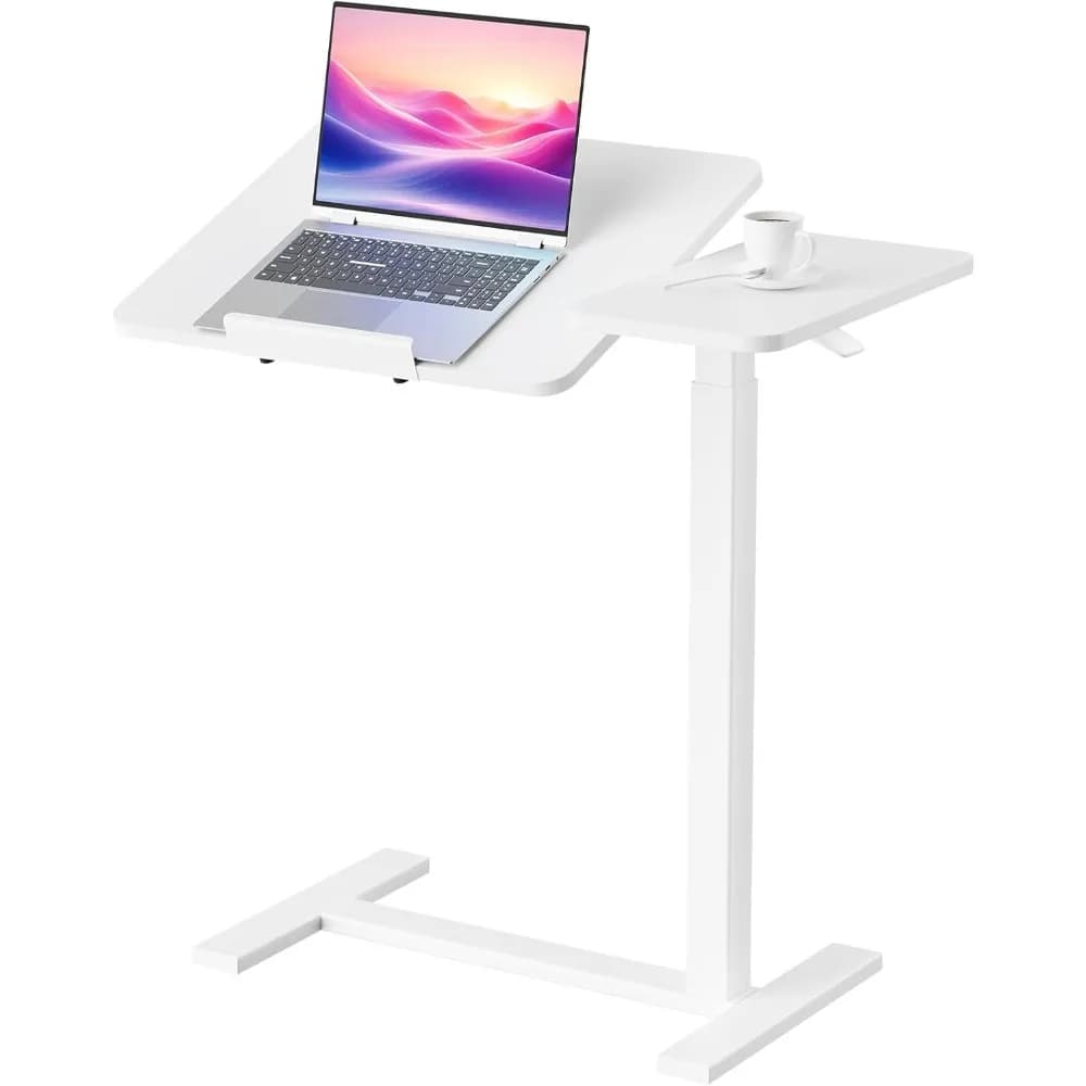 Comodino sopra il letto regolabile con ruote, scrivania mobile per PC portatile con rotelle e altezza superiore inclinabile