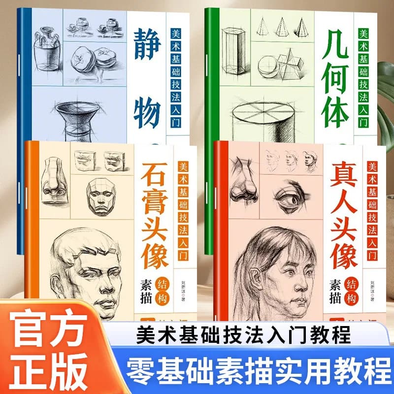 All 4 volumes Art Basic Techniques Introduction Sketch Tutorial Books Geometry Structure Still Life Structure Gypsum Head