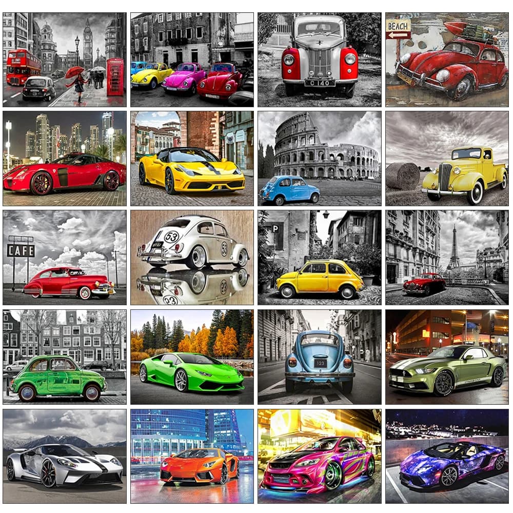 Pittura diamante Paesaggio Pittura 5D Fai da te Pieno rotondo Auto Paesaggio Mosaico Immagine Ricamo Decorazione della parete di casa Regalo