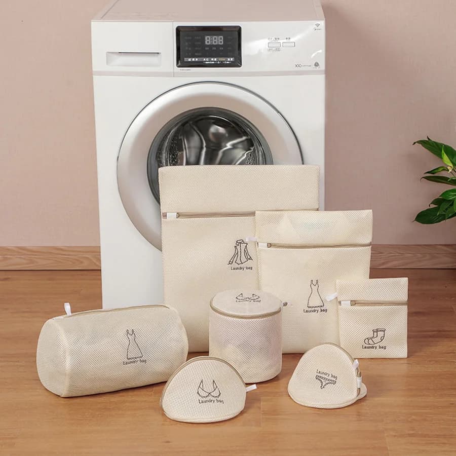 Embroidery Print Laundry Bag Set7Pcs Fine Mesh Washing Pouch for Delicates Household Clothes Cleaning Machine Washable Organizer