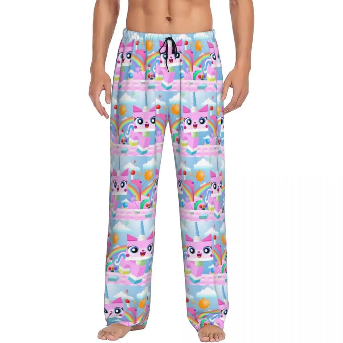Pantaloni da pigiama Unikitty da uomo con stampa personalizzata Pantaloni da notte per indumenti da notte da cartone animato carino con tasche