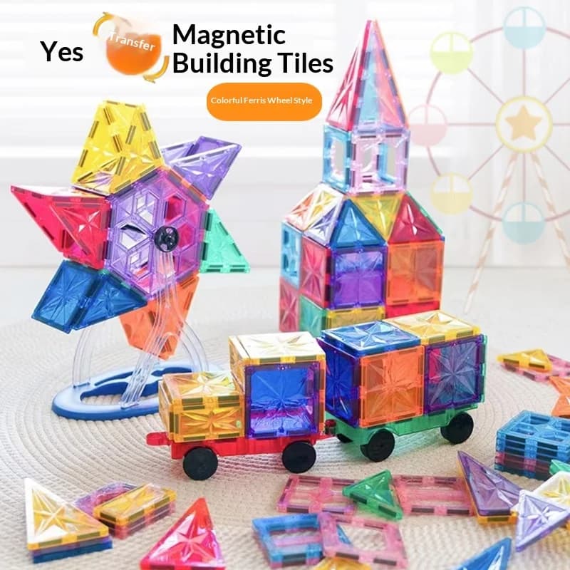 Mattoncini Magnetici Generici di Grandi Dimensioni, 100 Pezzi, Colorati, a Forma di Ruota Panoramica, Blocchi Magnetici Interconnessi, Puzzle Educativo