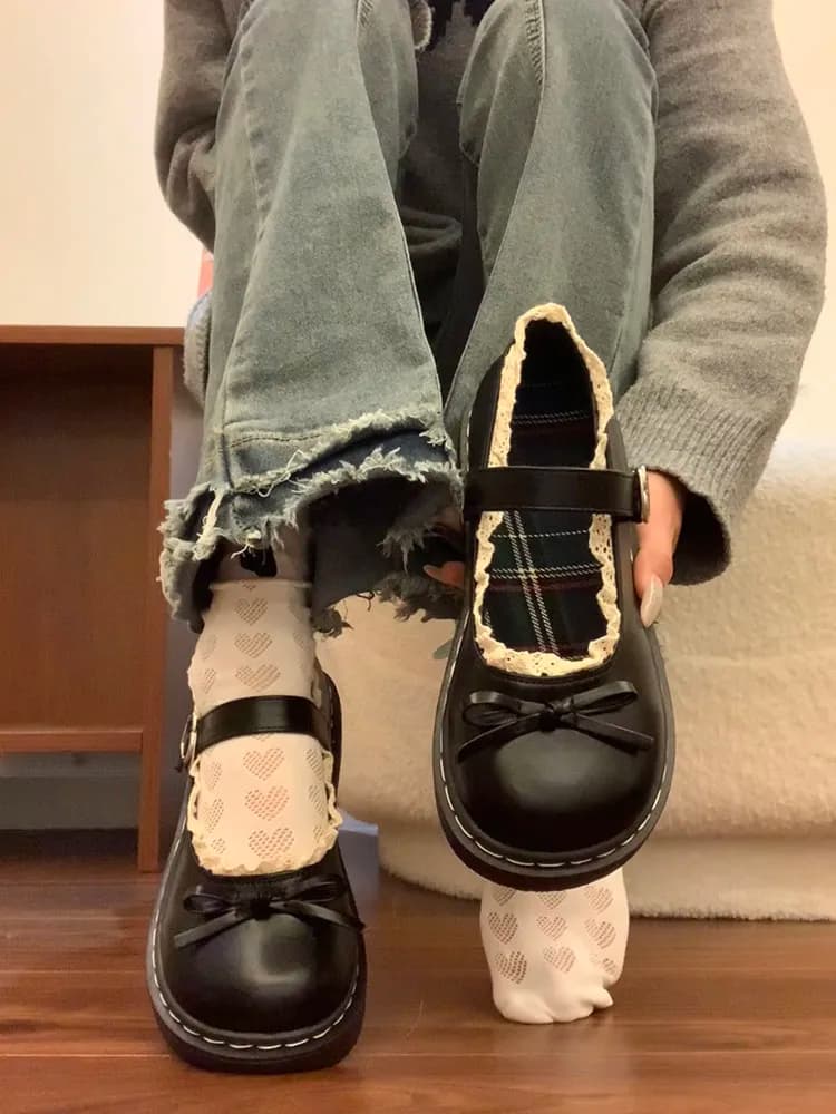 Scarpe Mary Jane Stile Britannico con Punta Rotonda, Mocassini con Nodo alla Moda per Donna, Comode in Pelle per Primavera e Autunno