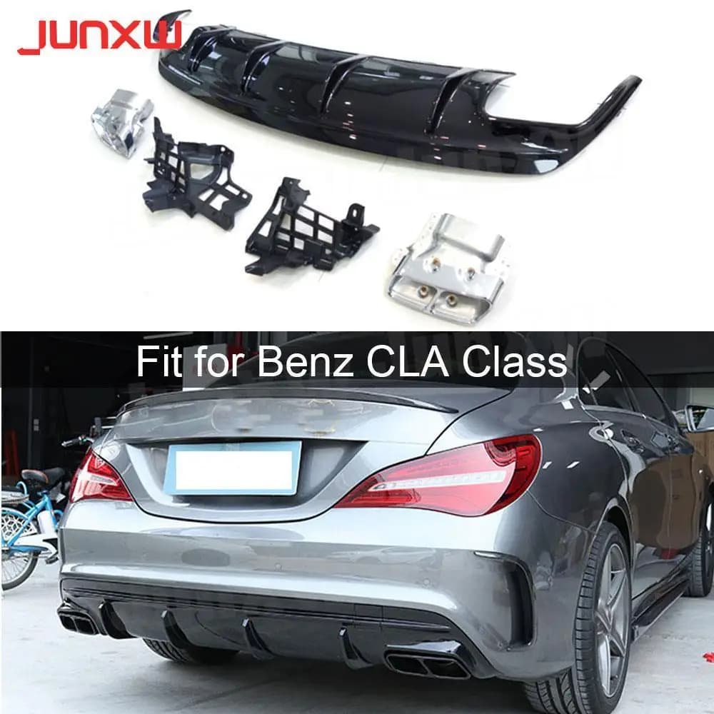 for CLA Class PP Gloss Black Carbon Look Rear Bumper Lip Diffuser Exhaust Tips for Benz W117 CLA260 CLA45 AMG 13-18 Body Kits