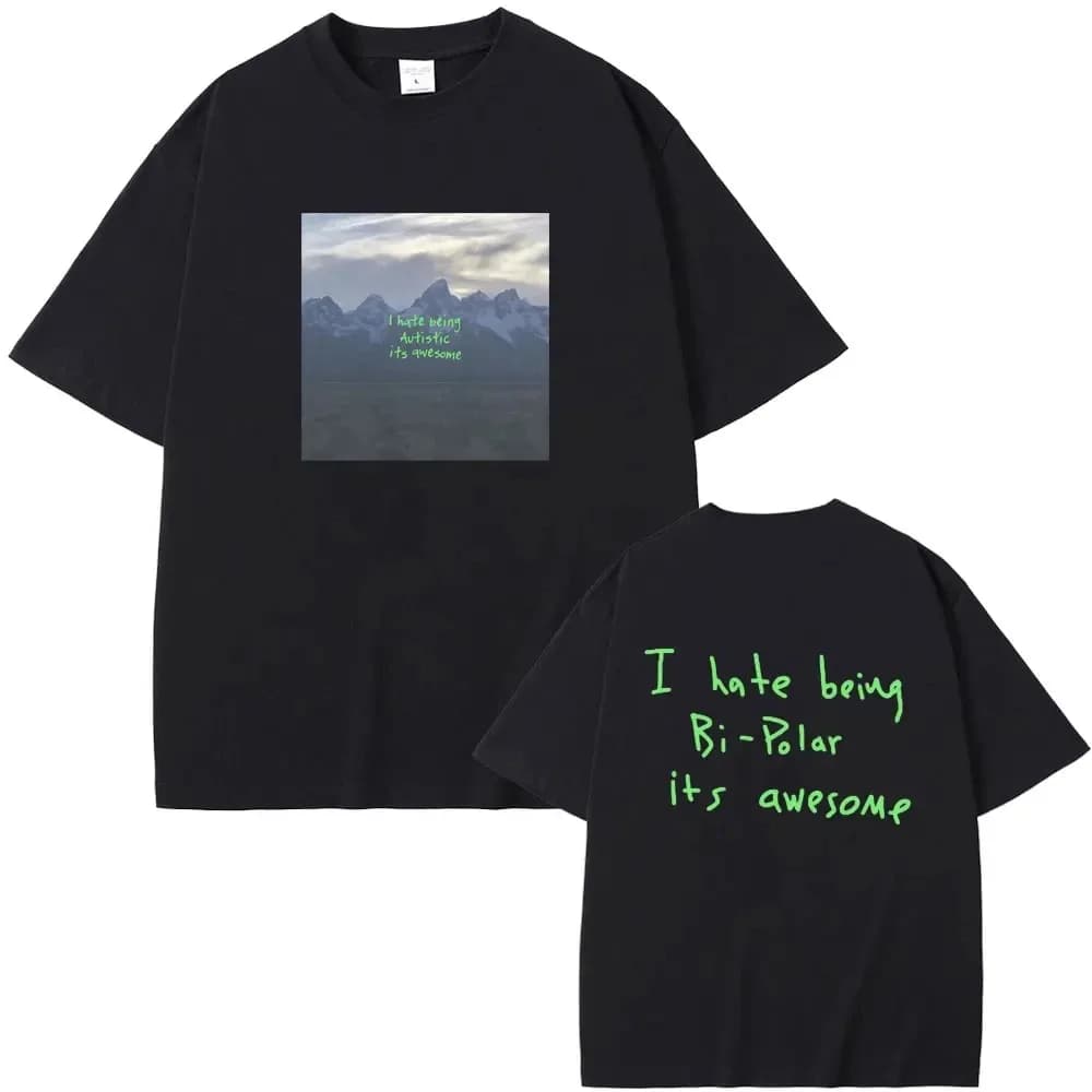 Kanye West Ye Album "I Hate Being Bi-Polar It's Awesome" Graphic T-Shirt, Unisex Hip-Hop Crew Neck Women And Men T-Shirt