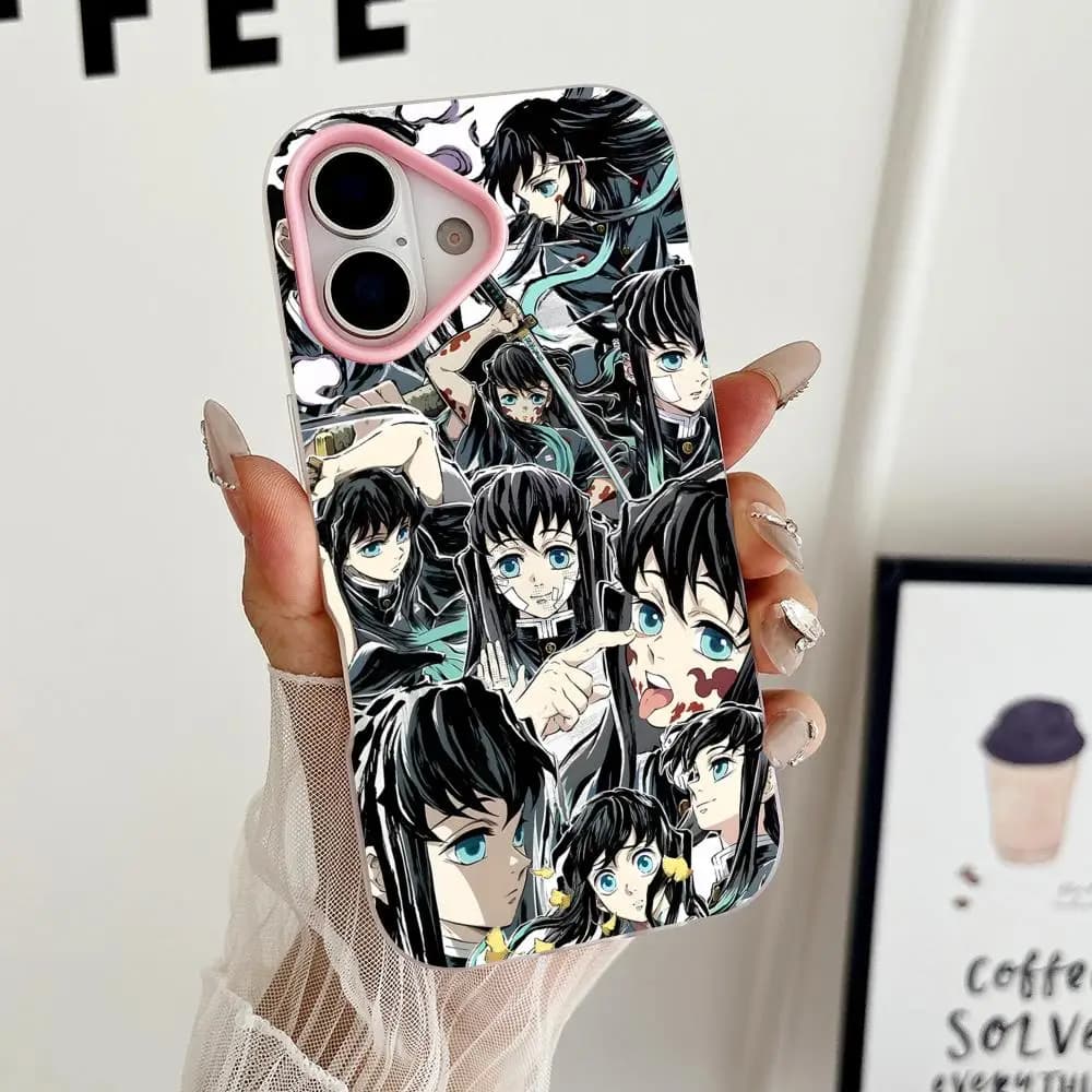 Custodia per iPhone Blade Extinction Muichiro per modelli 17 16 15 14 13 12 11 Air Pro Max Plus, in gel a doppio strato, colore rosa