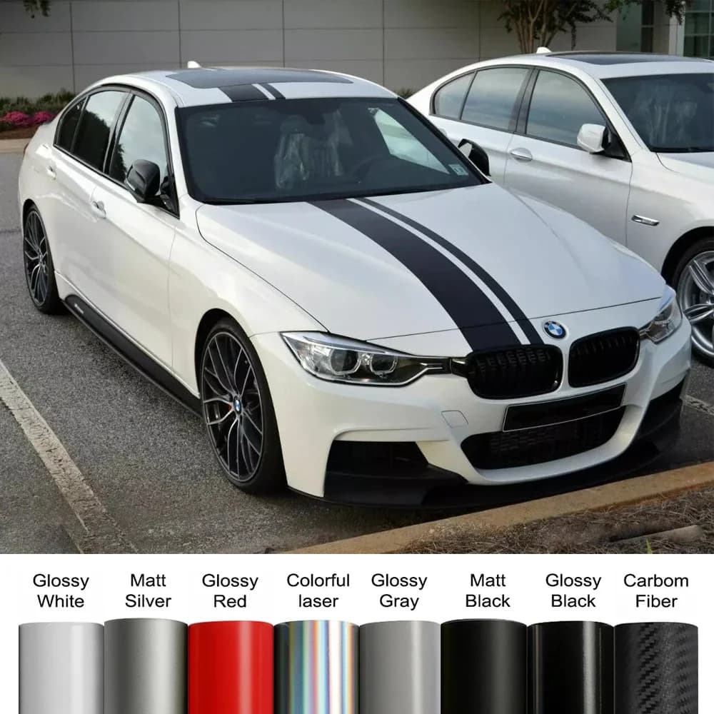 Cofano auto Cofano Tetto Tronco Kit Lunga Racing Stripe Adesivi Per BMW Serie 3 M3 E90 F30 G20 Decalcomanie In Vinile Auto Tuning Accessori