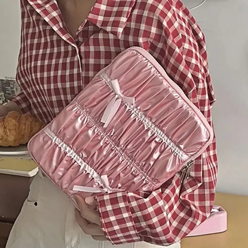 Borsa da viaggio pieghettata per laptop, portatile, leggera, con fiocco, custodia impermeabile in morbido materiale per notebook, per uso ufficio