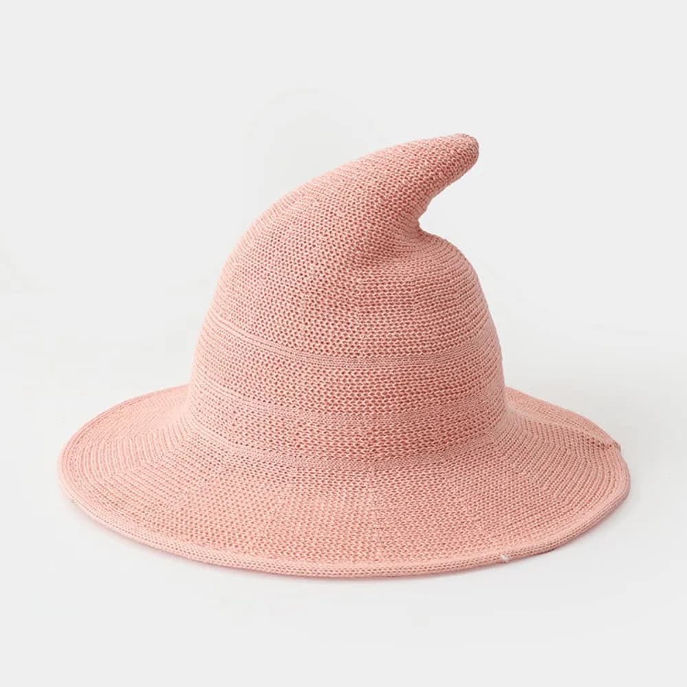 Cute Soft Children's Witch Hat Yarn Cotton Solid Color Knitted Wizard Cap Breathable Foldable Wide Brim Spire Halloween Party