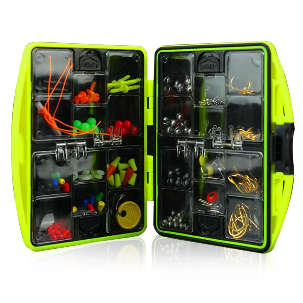 Fishing accessories kit, including hooks, weights, fishing rods, automatic buttons, beads, fishing set with equipment box