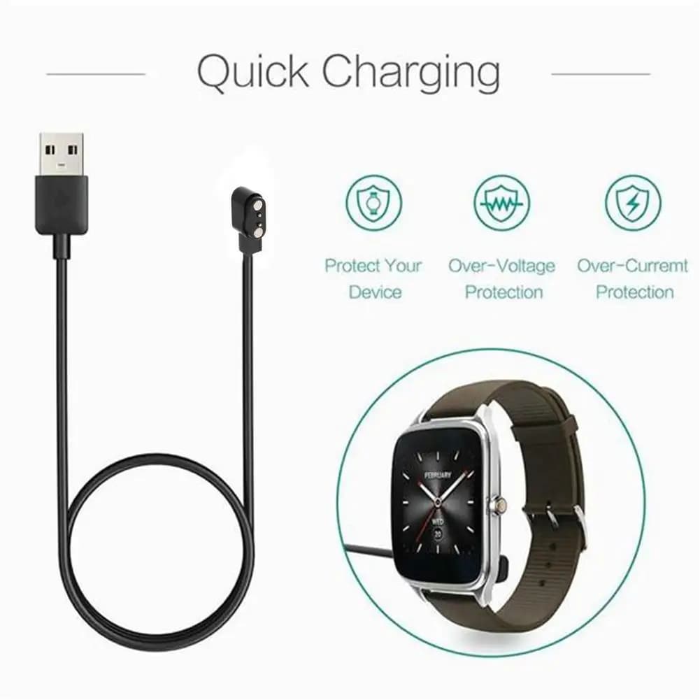 Cavo di ricarica magnetico universale a 2 pin per cinturino smartwatch, cavo di ricarica USB con passo da 2,84 mm, nero