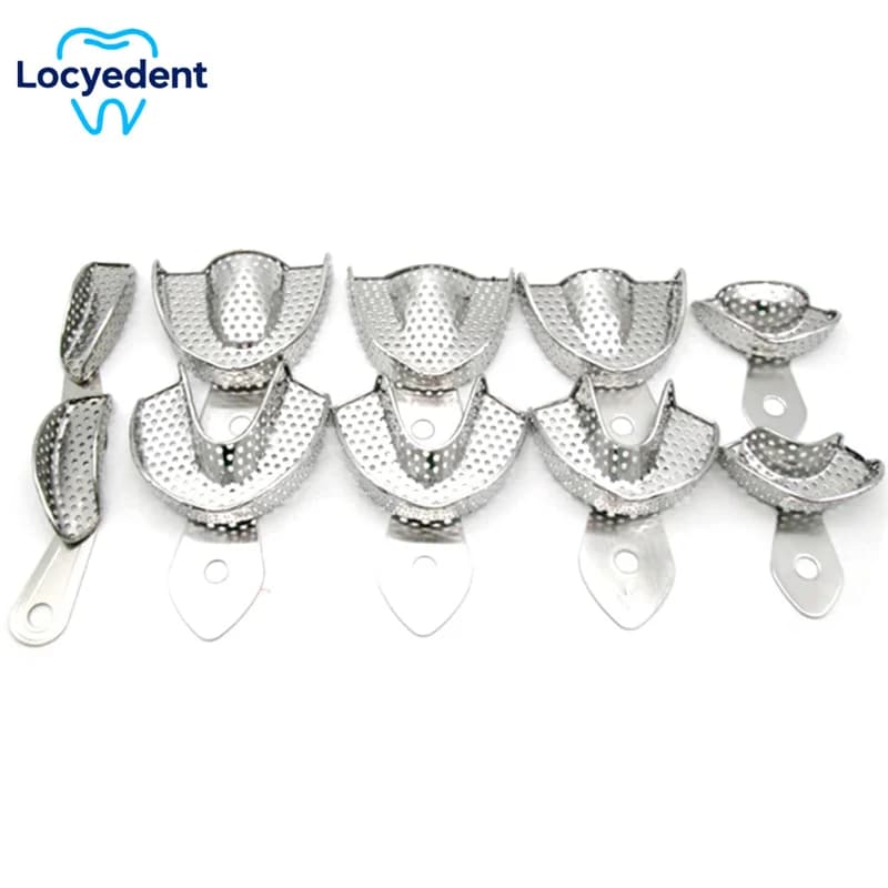 10Pcs/Set Dental Impression Tray Stainless Steel Upper and Lower Teeth Tray Autoclavable Dentist Tools Lab Instrument