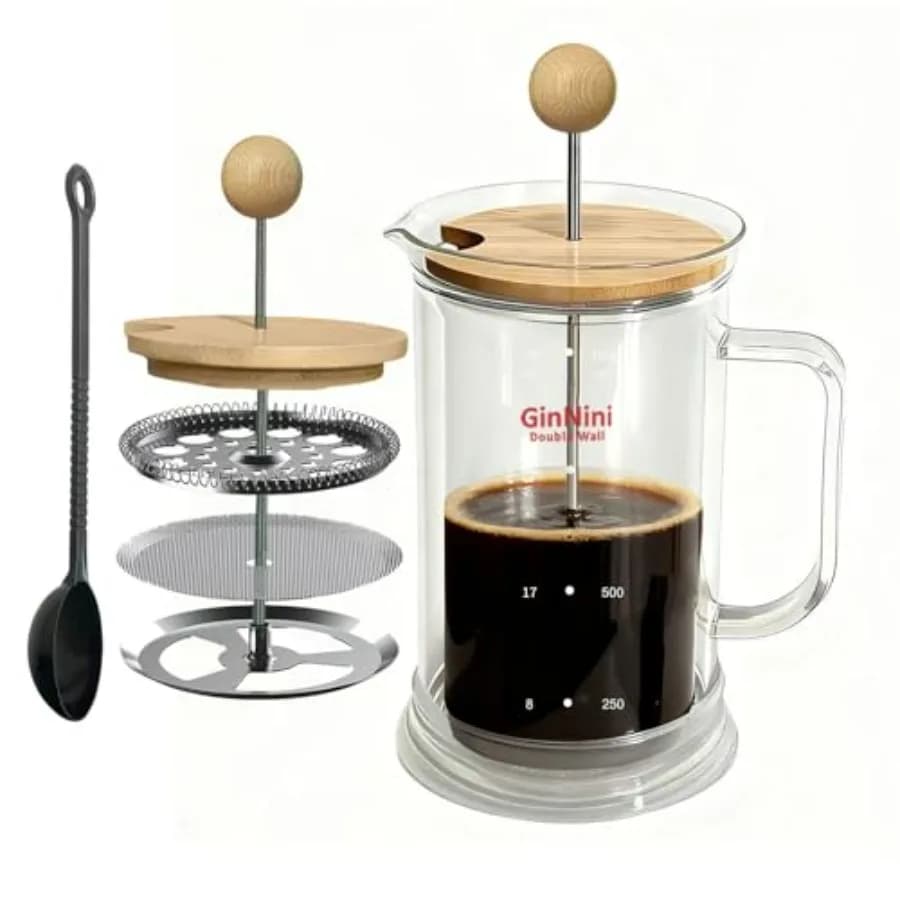 Caffettiera French Press da 34 once, caraffa in vetro borosilicato a doppia parete con filtro e albero rimovibili in acciaio inossidabile con E