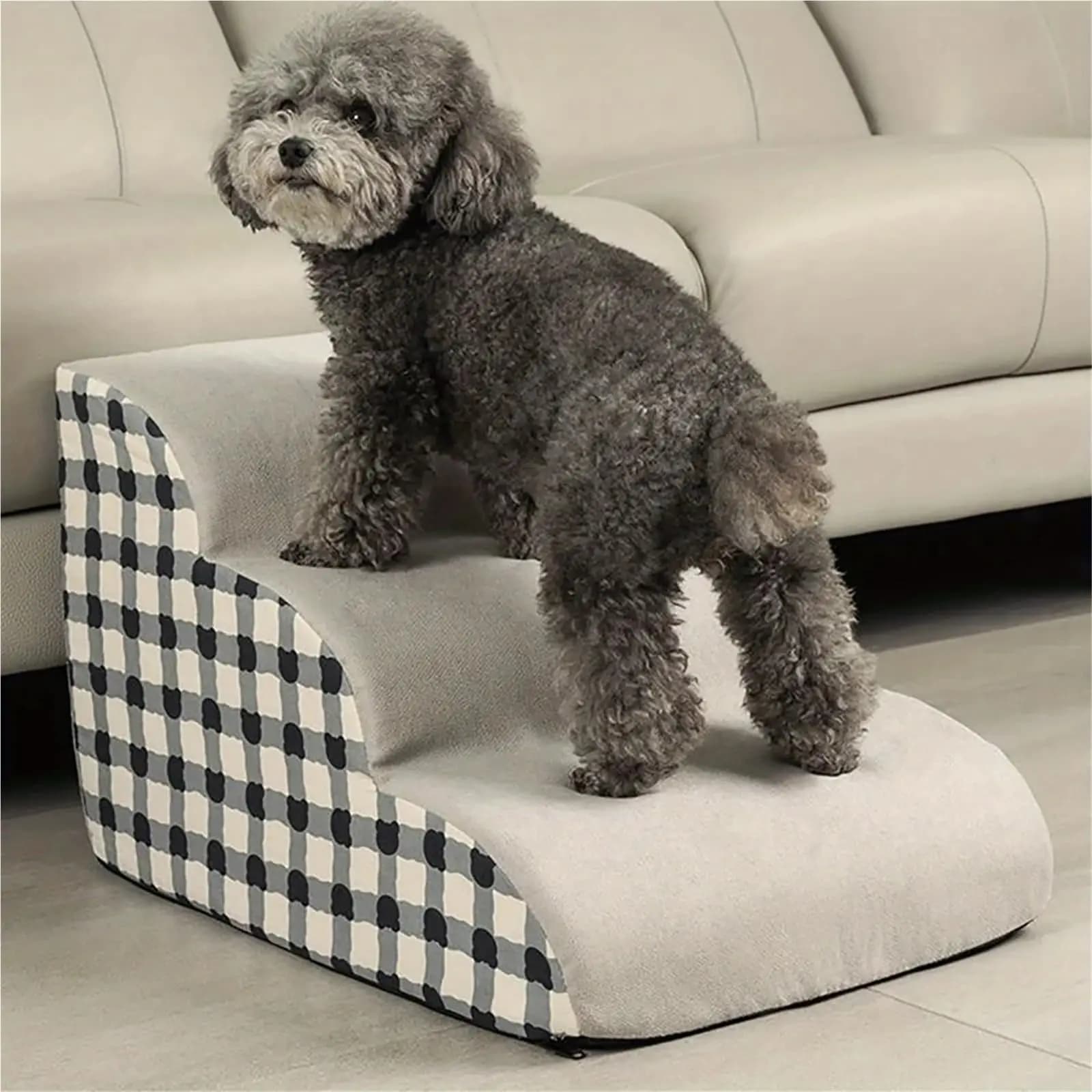 Scaletta per Animali Domestici a 2/3/4 Gradini per Letti Alti, con Rivestimento Lavabile in Lavatrice, Antiscivolo, in Memory Foam Rimovibile, per Cani e Gatti