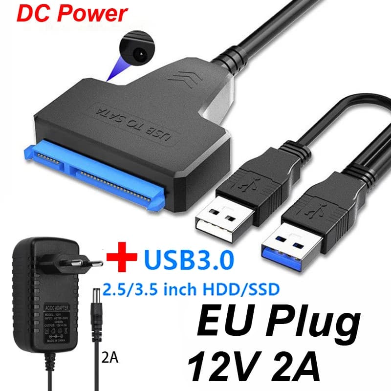 CD-ROM esterno Disco rigido HDD ottico/SSD Dual USB 3.0 a SATA2.0, cavo dati adattatore 12V2A Convertitore disco rigido desktop 2.5/3.5