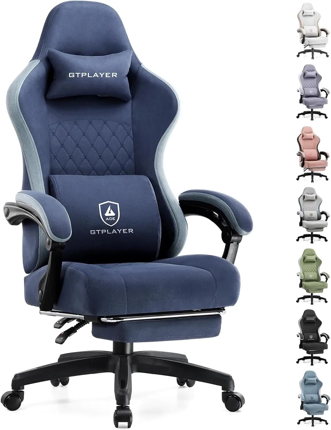 Sedia da Gaming Ergonomica con Cuscino a Molle Insacchettate, Braccioli Collegati, Poggiapiedi e Supporto Lombare in Blu