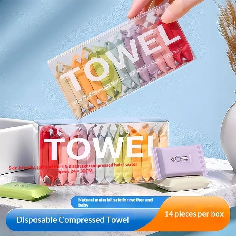 Asciugamani Compressi Monouso Spessi Extra Grandi in Cotone Colorati Portatili Confezionati Singolarmente per Viaggio 14 Pezzi 24×30CM