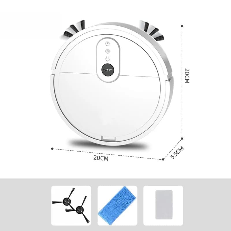 Robot Aspirapolvere per Peli di Animali Domestici con Funzione Doppia di Spazzamento e Lavaggio, Corpo Sottile da 20 cm, Batteria da 400 mAh, Funzionamento Silenzioso a 55 dB
