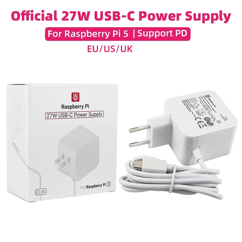 Official power supply Raspberry Pi 27W USB-C 5.1V 5A compatible charging PD Spina EU US UK for Raspberry Pi 5