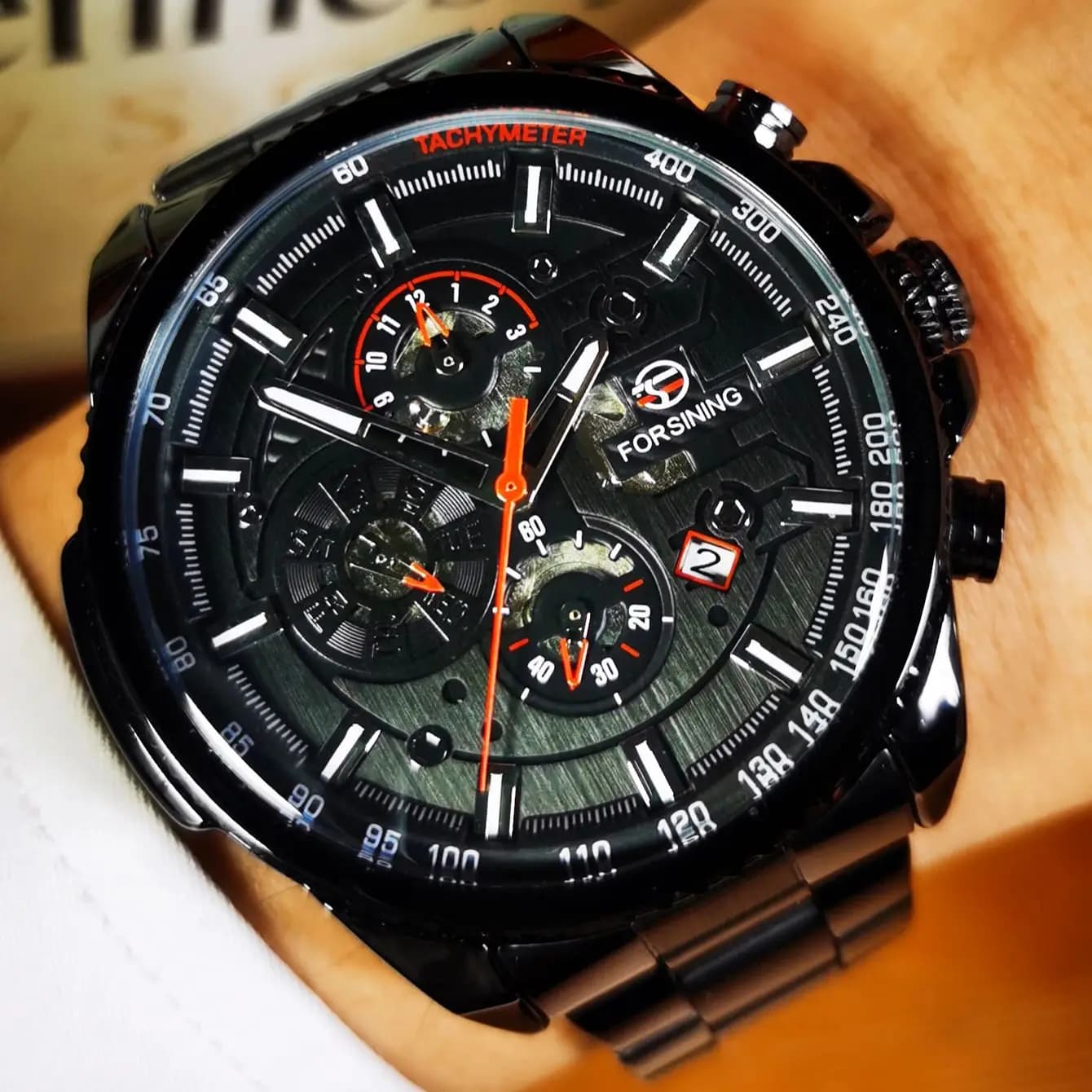 Forsining Orologi sportivi multifunzionali da uomo Orologio meccanico automatico di lusso delle migliori marche Orologio da uomo con cinturino in acciaio inossidabile Piccoli quadranti