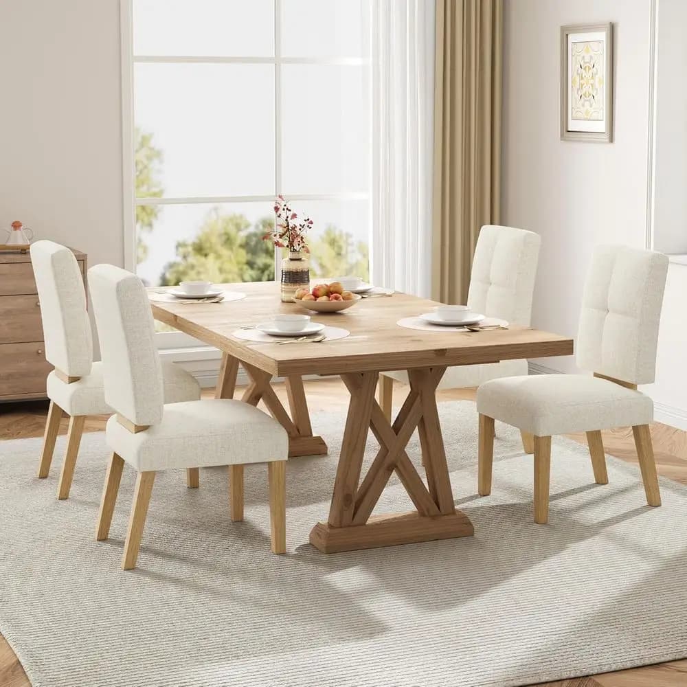 Wooden Dining Chairs Set o 4, Dining Room Chairs with Wood Legs, Cloud-Like Cushion & Reinorcement Structure Design or Kitchen/L