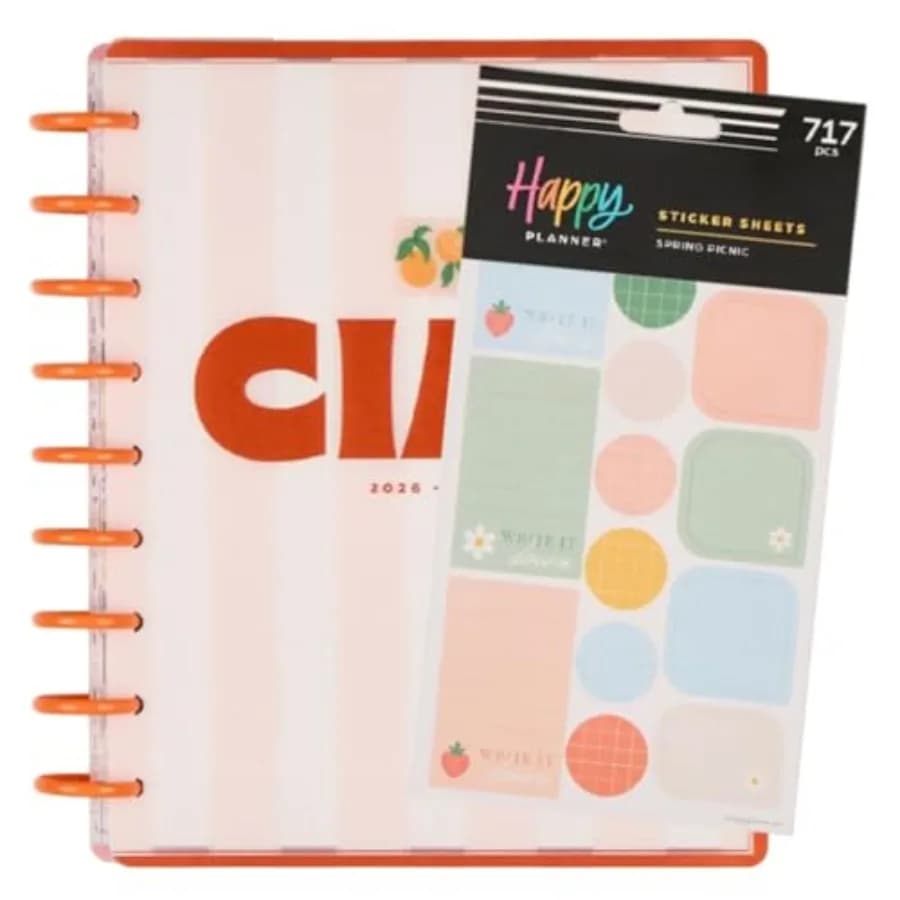 Happy Planner Disc-Bound 12-Month July 2026-June 2027 Planner Bundle with 15-Sheet Sticker Pack Classic Sized Horizontal Layout