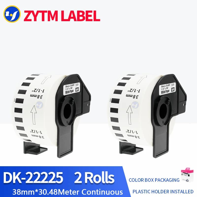 2 rotoli di etichette DK-22225 compatibili 38 mm * 30,48 M continue per stampante termica Brother QL-700/800 Tutti arrivati con supporto in plastica