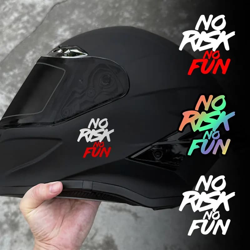 1PC NO RISCHIO NO FUN Adesivi per moto impermeabili per casco da moto Serbatoio carburante Scooter elettrico Bici da strada Decalcomanie in vinile durevoli