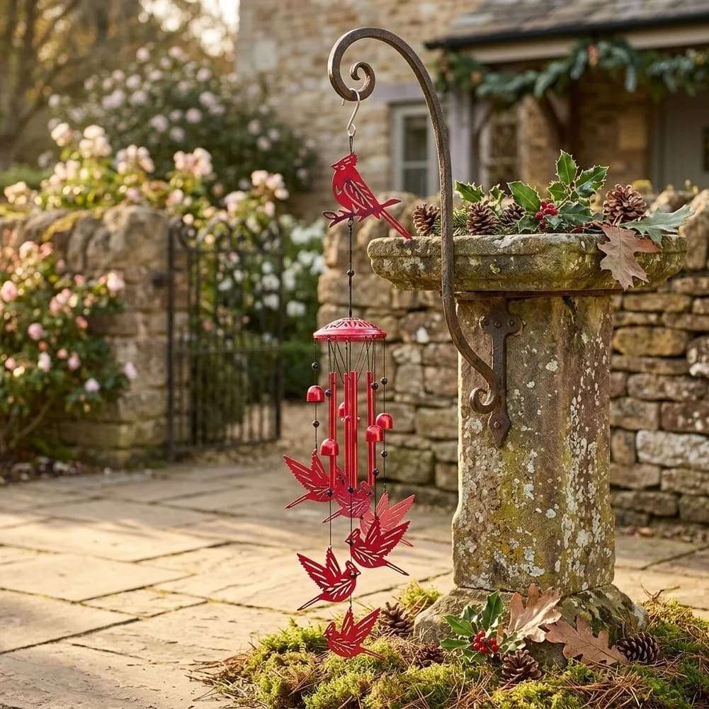 for Red Bird Pattern Wind Chime Constructed from Weatherproof Metal for Consistent Performance in Outdoor Environments