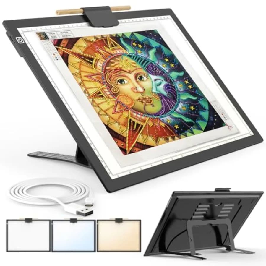 Tavoletta Luminosa A3 per Diamond Painting, Batteria Ricaricabile, Pad Luminoso Magnetico, Light Box per Tracciare, Tavoletta di Copia Ultra-Sottile con 3 Colori