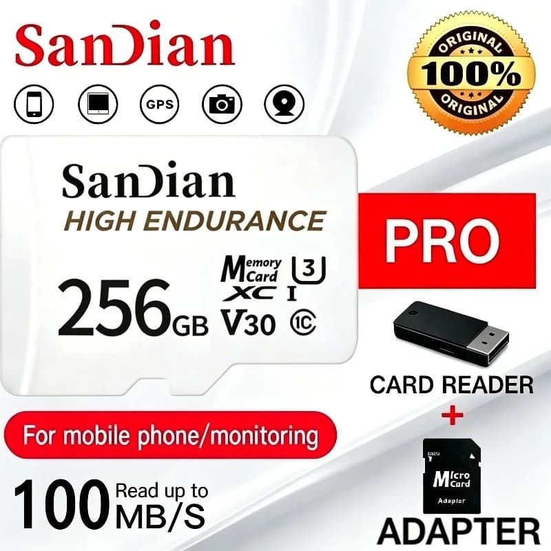 High Speed Endurance micro Tf SD Card V30 U3 C10 Professional 128GB 256GB Memory card for dash cam or home monitoring