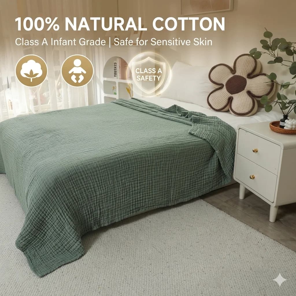 100% Cotton Muslin Blanket Breathable Plaid Gauze Bedspread Summer Cool Throw Blanket for Couch Bed Cover Soft Comfy Quilt