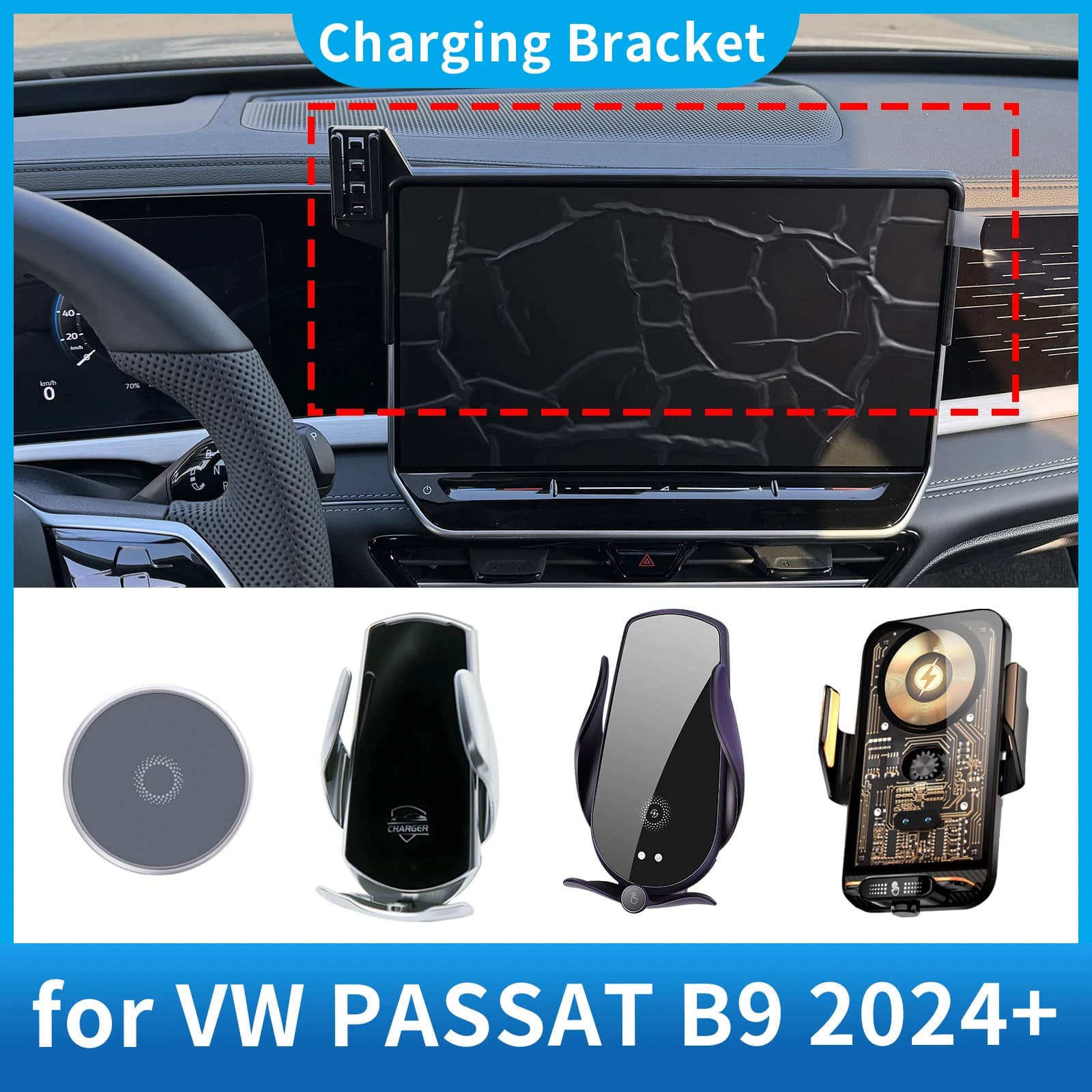Per Volkswagen VW Passat B9 (12.9 pollici) 2024 2025Accessori di ricarica Supporto per telefono cellulare per auto Staffa GPS Supporto di navigazione Auto
